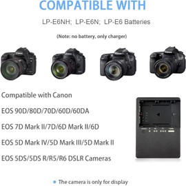 Camulti LC-E6E LC-E6 Battery Charger Fast Charging Compatible with Canon LP-E6NH LP-E6N LP-E6 LP-E6P LP-EL Battery EOS 70D 60D 5D 5DS 5D2 5D3 5D4 6D 7D 7D2 Mark II III