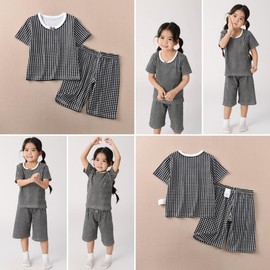 HahaNice 90-160 Children's Clothing, Girls, Pajamas, Kids, Short Sleeve, Room Wear, Top and Bottom Setup, Cotton, Summer Clothes, Sleepwear, Shorts, Half-Length, Girls, Juniors, Cool Neck, Sleepwear,