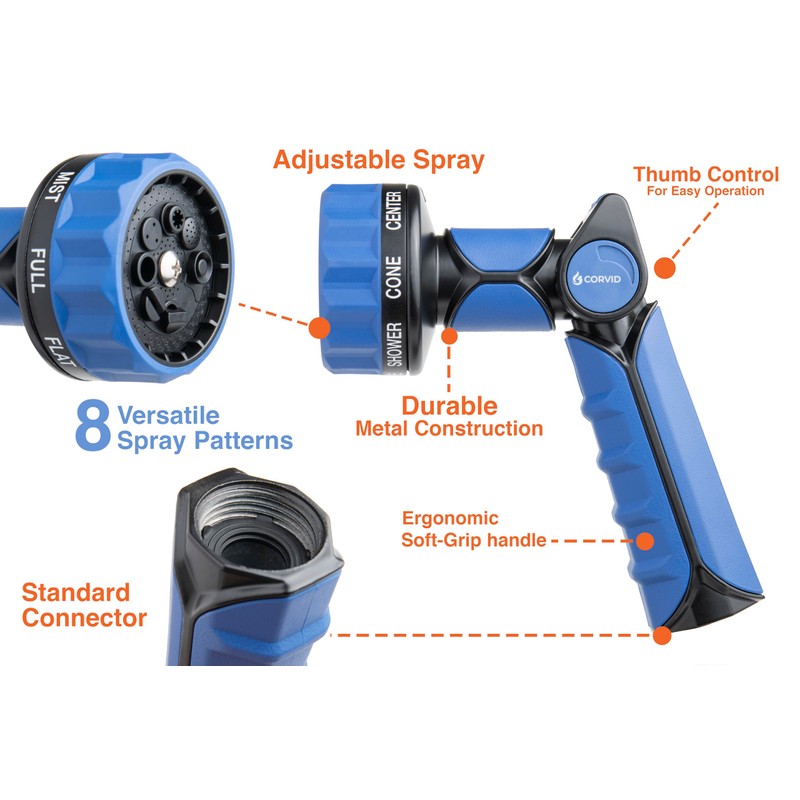 Corvid Thumb Control Nozzle - 8-Pattern Heavy-Duty, Durable Spray for