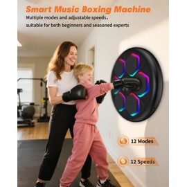 Music Boxing Machine, Smart Bluetooth Boxing Machine for Adults & Kids with 2 Boxing Gloves, 12 Modes/Speeds, Wall Mounted Music Boxing Workout Equipment for Home Office Gym(Black)