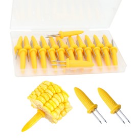 PEOUWNES 24 Pack Stainless Steel Corn Holders, Corn on The Grill, Corn on The Cob Skewers, Double Fork Sweet Corn Seat, Home & BBQ Cooking Fork