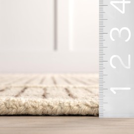 nuLOOM Emaline Geometric 2'6" x 8' Wool Runner Rug for Living Room Bedroom Dining Room Entryway Hallway Kitchen, Ivory/Brown