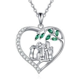 VONALA Family of Three Necklace 925 Sterling Silver Family Heart Pendant Jewellery for Women, Sterling Silver, Cubic Zirconia