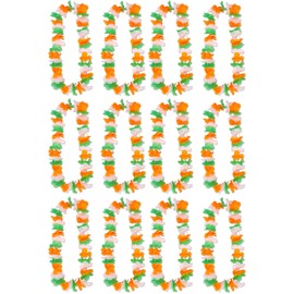 12 x St Patricks Day Lei Garlands – Ireland Flag Colours Flower Boas Necklaces – Adults Irish Fancy Dress Party Costume Accessories Multipack for Men & Women