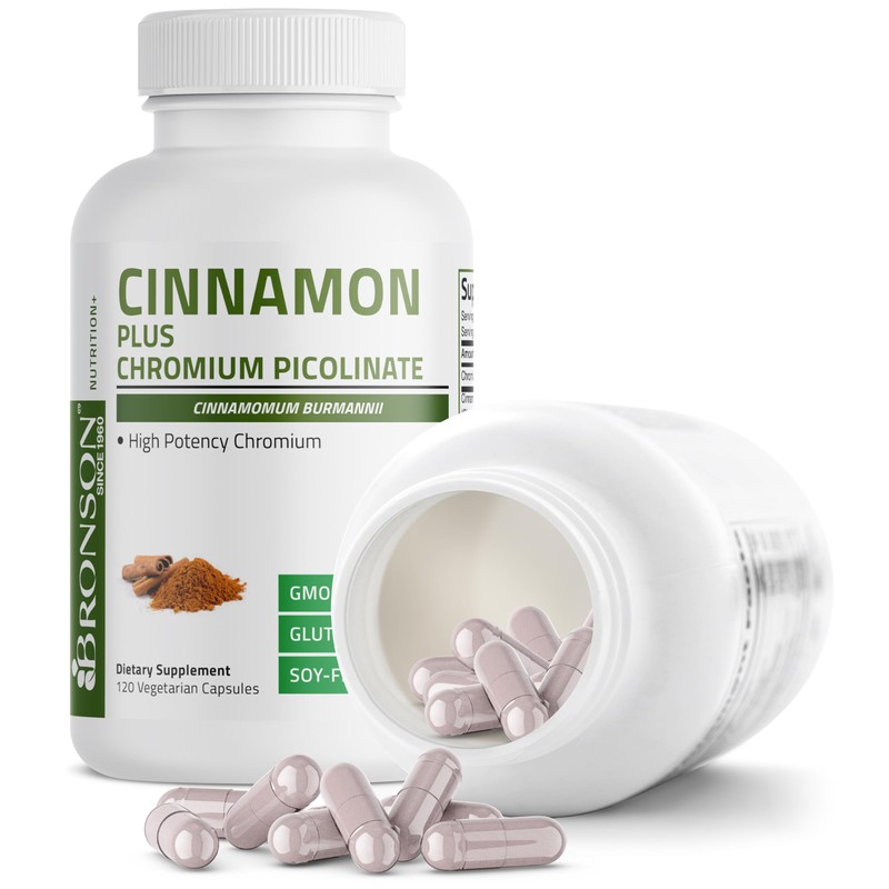 Bronson Cinnamon Plus Chromium Picolinate Supplement, High Potency Chromium, Non-GMO,
