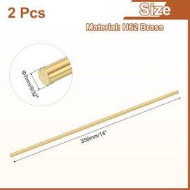 sourcing map 2 Pcs 9/32"(7mm) Dia Brass Solid Round Rod, 14"(356mm) Length H62 Brass Lathe Bar Stock Round Brass Rod for DIY Crafts Industry Construction