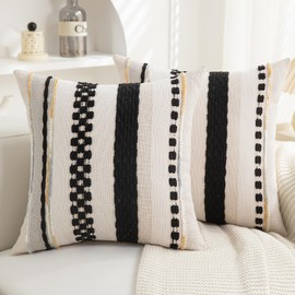 PLEPATE Boho Pillow Covers 18x18 Set of 2 for Couch-Modern Farmhouse Sofa Decorative Throw Pillow Covers Textured Chenille Cushion Covers Outdoor Netural Bohemian Pillow Cases Square