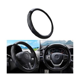 TSUGAMI Car Steering Wheel Cover, Elastic Sport Leather Vehicle Steering Wheel Protector, 14.5-15 Inch Padded Soft Grip Non-Slip Auto Interior Protective Accessories, Universal Fit (Black)