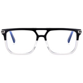 LIGOES TR90 Glasses Frame for Men Women Glasses Flattop Square Anti Blue Light Eyewear, Black Clear Frame