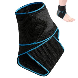 DDUP Ankle Support 1 Pack, Adjustable Breathable Ankle Brace for Sports Protect, Elastic Nylon Compression Wrap Strap for Sprained Ankle, Achilles Tendon, Running,One Size for Men Women(Blue)