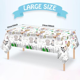 Giant Jungle Animal Coloring Tablecloth for Kids - Huge Cute Animal Theme Table Cover Large Let's Get Wild Poster for Children Safari Zoo Birthday Party Supplies Decorations 54x108 Inch