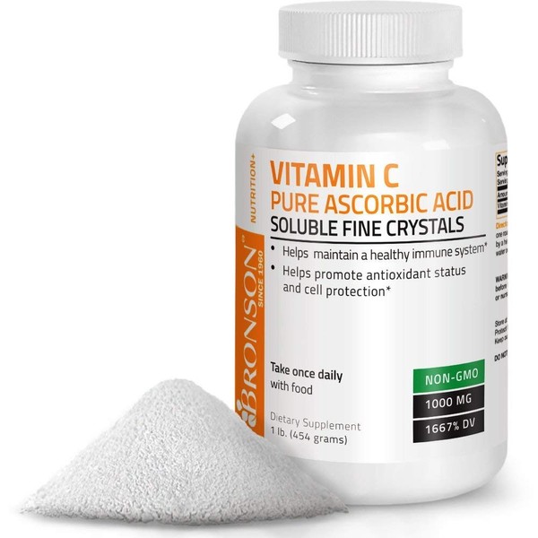 Vitamin C Powder Pure Ascorbic Acid Soluble Fine Non GMO Crystals – Promotes Healthy Immune System and Cell Protection – Powerful Antioxidant - 1 Pound (16 Ounces)