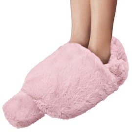 Reusable 2L Hot Water Bottle with Faux Rabbit Fur Foot Warmer Cover – Soft Plush Sleeve for Women Men, Relieves Cold Feet and Aches, Ideal for Winter, Bedtime, and Office Use (Pink)
