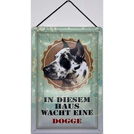 Blechschild With cord 30 x 20 cm dog sign: In this house guides a great dane - Blechemma