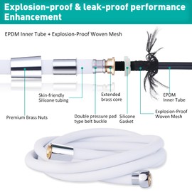 Ultra-Soft Silicone Shower Hose 59 Inches - Handheld Extra Long Replacement With Brass Insert and Nut - Anti-Kink RV Hose Extension Attachment