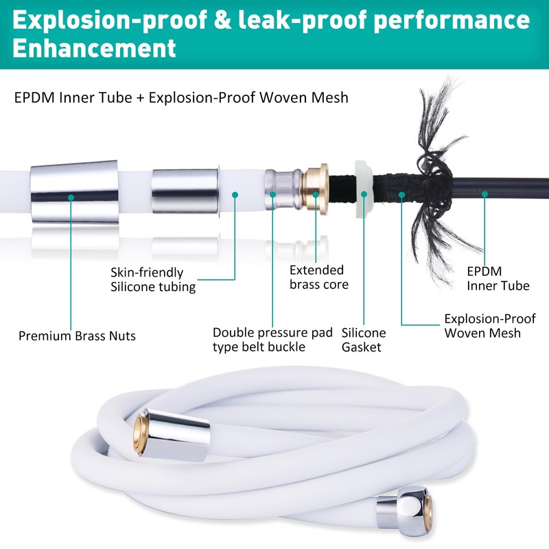 Ultra-Soft Silicone Shower Hose 59 Inches - Handheld Extra Long