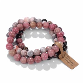 Risyfjew 3 PCS Healing Crystal Bracelets Women 8mm Natural Stone Beaded Stretch Bracelet Pink Zebra Jasper Jewelry Gifts
