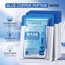 Facial Sheet Mask Set, 9-Pack with Blue Copper Peptide, Vitamin B5 and Hyaluronic Acid, Moisturising Freeze-Dried Masks