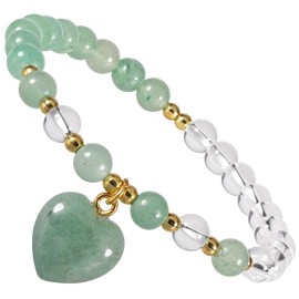 TUMBEELLUWA Energy Crystal Stone Beads Bracelet for Women Carved Heart Charm Bracelet for Healing and Good Luck, Green Aventurine