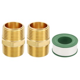 PATIKIL Brass Pipe Fittings Coupler Set, 2Pcs 3/4" x 3/4" NPT Male Thread Brass Hex Nipple Coupling Reducer Adapter Tubing Connector Adaptor with PTFE Tape for Water, Air, Oil, Gas Line