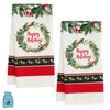 EB (2) Holly Wreath Decorative Kitchen Towels 15x25 Inches Set