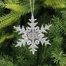 Pack of 35 Acrylic Snowflakes Christmas Tree Decorations, Pendant Decoration, Christmas Tree Decoration, Hanging Ornaments for Christmas Party, Wedding Decoration, with 30 m Elastic Thread