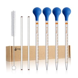 Pack of 4 10 ml Glass Scale Graduated Dropper Droppers Dropper Lab Pipettes Dropper Liquid Pipette with 4 Rubber Caps with 1 Piece Drop Brush and 2 Pieces 20 cm Glass Stirring Rod (4)