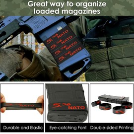Aolamegs 5 Pack 5.56 NATO Magazine Bands, Durable Silicone Marking Bands, Perfect Ammo Caliber Labels for Identification (Black-Red)