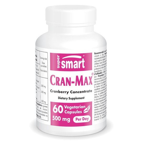 Supersmart - Cran-Max 500 mg per Day - Cranberry Extract Supplement (7.2% Proanthocyanidins) - Urinary Tract Health - UTI Support | Non-GMO & Gluten Free - 60 Vegetarian Capsules