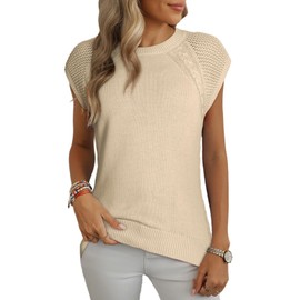 Dokotoo Sweater Vest Women Round Neck Cable Knit Womens Clothes Fall Outfits for Women 2025 Womens Vest Top Beige Medium