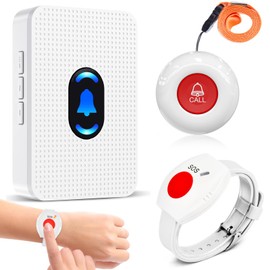 Daytech Emergency Button for Seniors / Home Emergency Call with Emergency Bracelet for Home Care Emergency Bracelet for Seniors for Nursing People (1 x Receiver + 1 x Transmitter + 1 x SOS Bracelet)