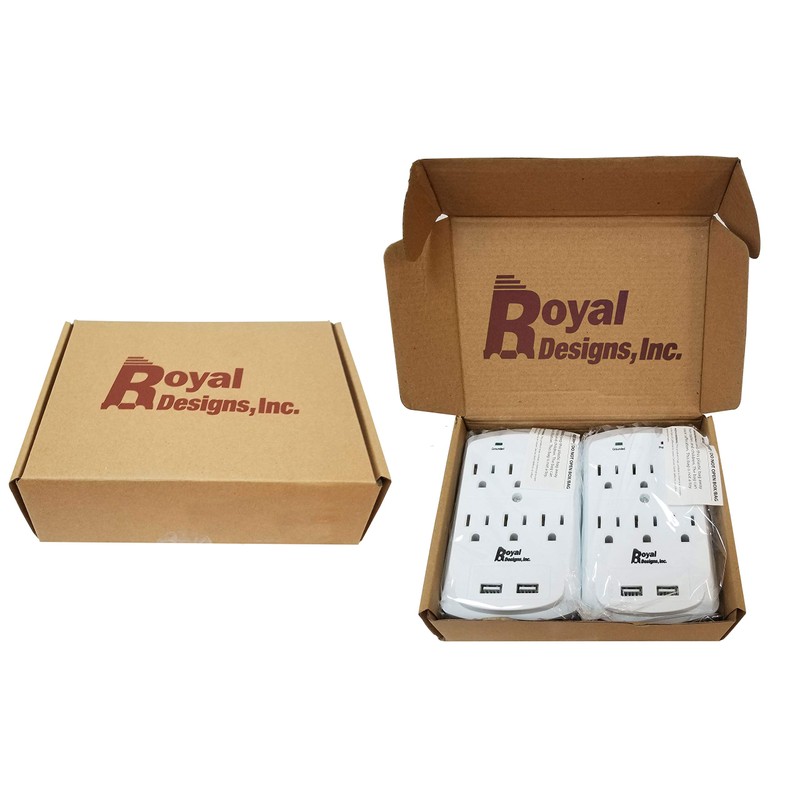 Royal Designs USU-4100-WH-2 USB Wall Mount 300 Joules Surge Protector
