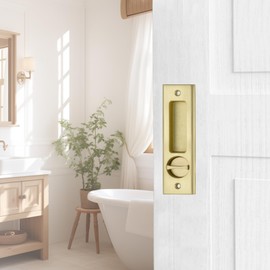 NCL Sliding Door Handle for Bath, Satin Brass Barn Door Flush Handle, Privacy Pocket Door Lock
