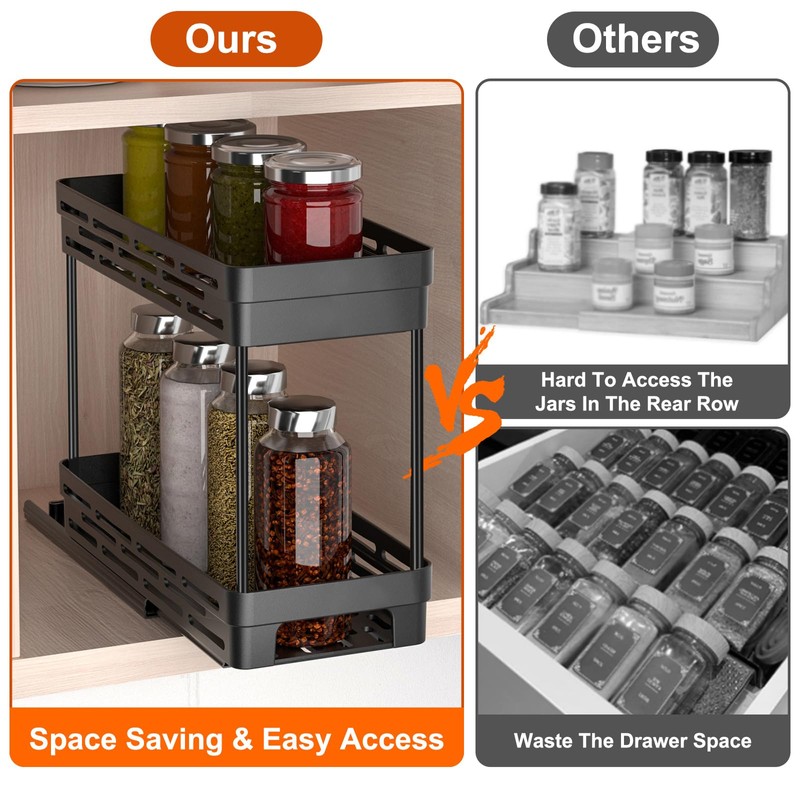 Spice Rack Organizer for Cabinet, 2 Pack Pull Out Spice