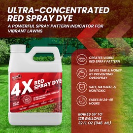 32oz 4X Red Spray Dye - Makes 128 Gallons of Concentrated Spray Pattern Indicator Dye, Ideal Fertilizer Marking, Lawn Turf Mark and Marker, Mark Where You've Sprayed with Red Color Indicator