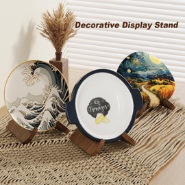2Pack Large Bowl Stands For Display 12 Inch Heavy Duty, Wooden Bowl Display Stand Deep, Wood Plate Holders for Displaying, Platter Easel Display Stand for Art, Rock, Mineral, Fossil, Clock, Book, Dish