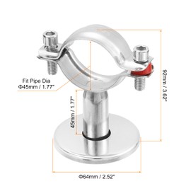sourcing map Pipe Support, Stainless Steel Pipe Support Bracket, Adjustable Pipe Strap Clamp with Screw for Dia 45mm Pipe Tube