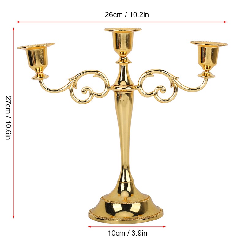 Metal Candle Holder 3 Arms High Gloss Retro Exquisite Candlestick