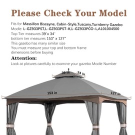 SCOCANOPY Replacement Top for 10x12 FT Gazebo Massillon Biscayne,Cabin-Style L-GZ933PST,Turnberry L-GZ933PCO-L,Tuscany L-GZ933PST-K (Grey Ripstop)