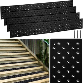 Gisafai 8 Pcs Non Slip Aluminum Stair Tread 30 x 3.75 Inch Metal Stair Nosing Powder Coated Anti Slip Outdoor Treads with Carbon Steel Screws, Easy to Install for Wood Ramp Deck Steps (Black)