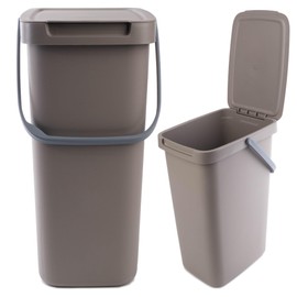 KADAX Waste Bin with Lid and Handle, Plastic Waste Bin, Waste Separation Rubbish Bin, Rectangular Waste Bin with Hinged Lid (Brown, 12 L)