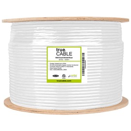 trueCABLE RG6 Dual Shield Coax, 1000ft, White, Riser Rated (CMR/CATVR/CL2), Bare Copper Conductor Coaxial Cable, 3GHz Sweep Tested