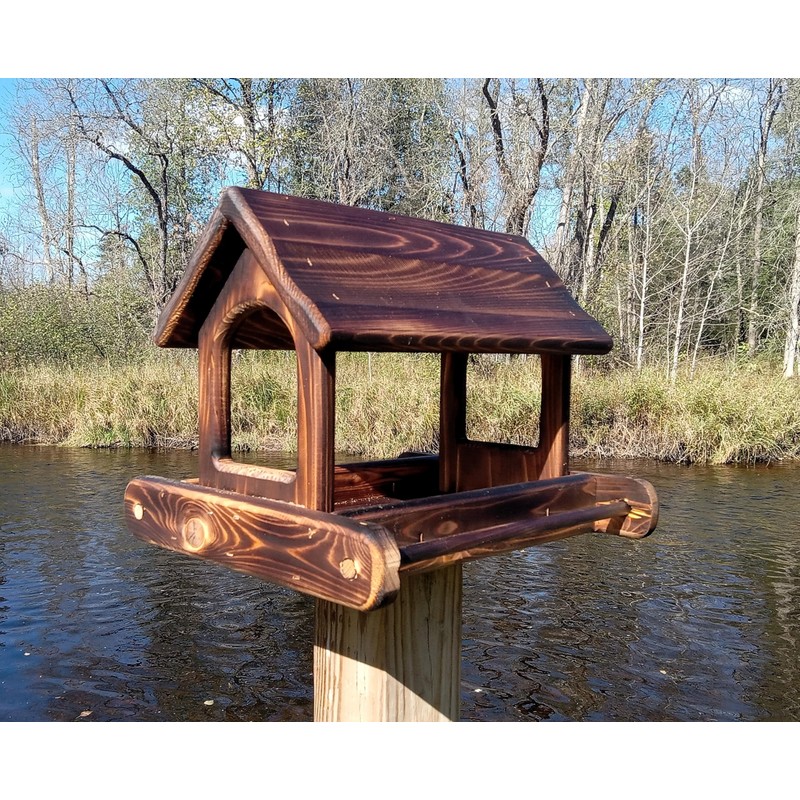 14 Inch Post Mount Cedar Wood Fly Through Platform Bird