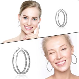 5 Pairs Rhinestone Hoop Earrings for Women, 3-7 cm Round Large Lightweight Sparkle Bling Big Shiny Rhinestone Sparkly Bling Hoop for Women Jewelry Wedding Party Dance Gift Date