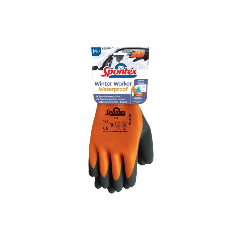 Spontex Winter Worker Waterproof Gloves, Waterproof Work Gloves with Double