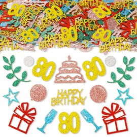 ParPix Pack of 100 Colourful 80th Birthday Decoration Confetti, Large 5.5 cm Confetti Decoration 80th Birthday Man Woman, Table Decoration 80th Birthday Confetti, Glitter Confetti 80th Birthday