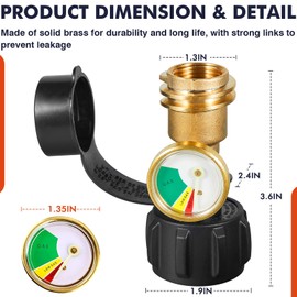 Llamaviva 2 PCS Propane Tank Gauge with Leak Detector - Universal Level Indicator for 5-40lb Tanks, Camping Stoves, BBQ Grills, Heater, QCC1/Type 1 Connection (2-Pack)​​