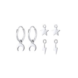 Elli Women's Creole Earrings Set Astro Moon Star Lightning in 925 Sterling Silver, Sterling Silver, None