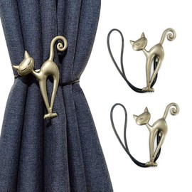 2 Pcs Vintage Cat Magnetic Curtain Tiebacks Window Curtain Tiebacks for Home Office Decoration (Silver)