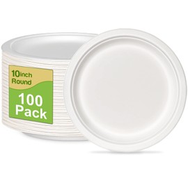 Paper Plates 10 Inch Bulk, 100 Pack Compostable Paper Plates Heavy Duty, Large Paper Plates White, Eco Friendly Plates Disposable For 100 Guests
